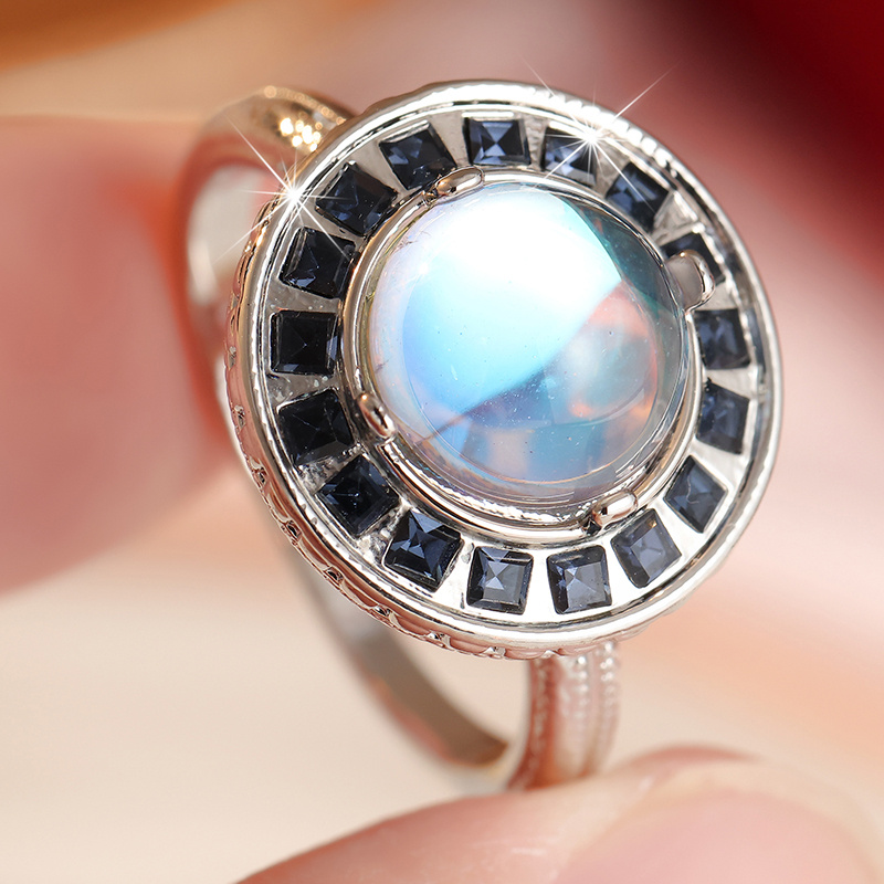 Women's Inlaid White Cubic Zirconia Synthetic Moonstone Ring